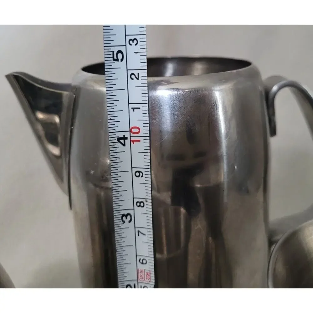 Vtg Sunnex 18-8 Tea Set Stainless Steel Pot Creamer Sugar Bowl Bar Ware